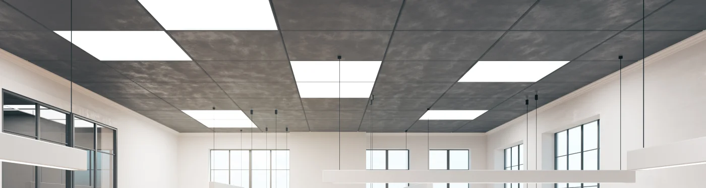 led paneli dimenzije 600x600 postavljeni u uredskom prostoru sa sivim stropom