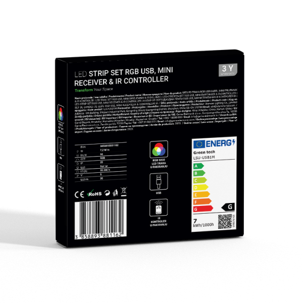 RGB LED TRAKA 1M USB S KONTROLEROM 7,2W/M - Slika 6